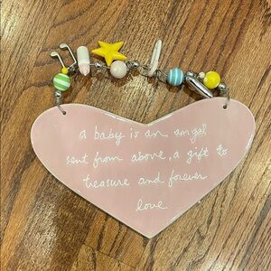Ceramic pink heart Wall Hanging with Beads and Charms